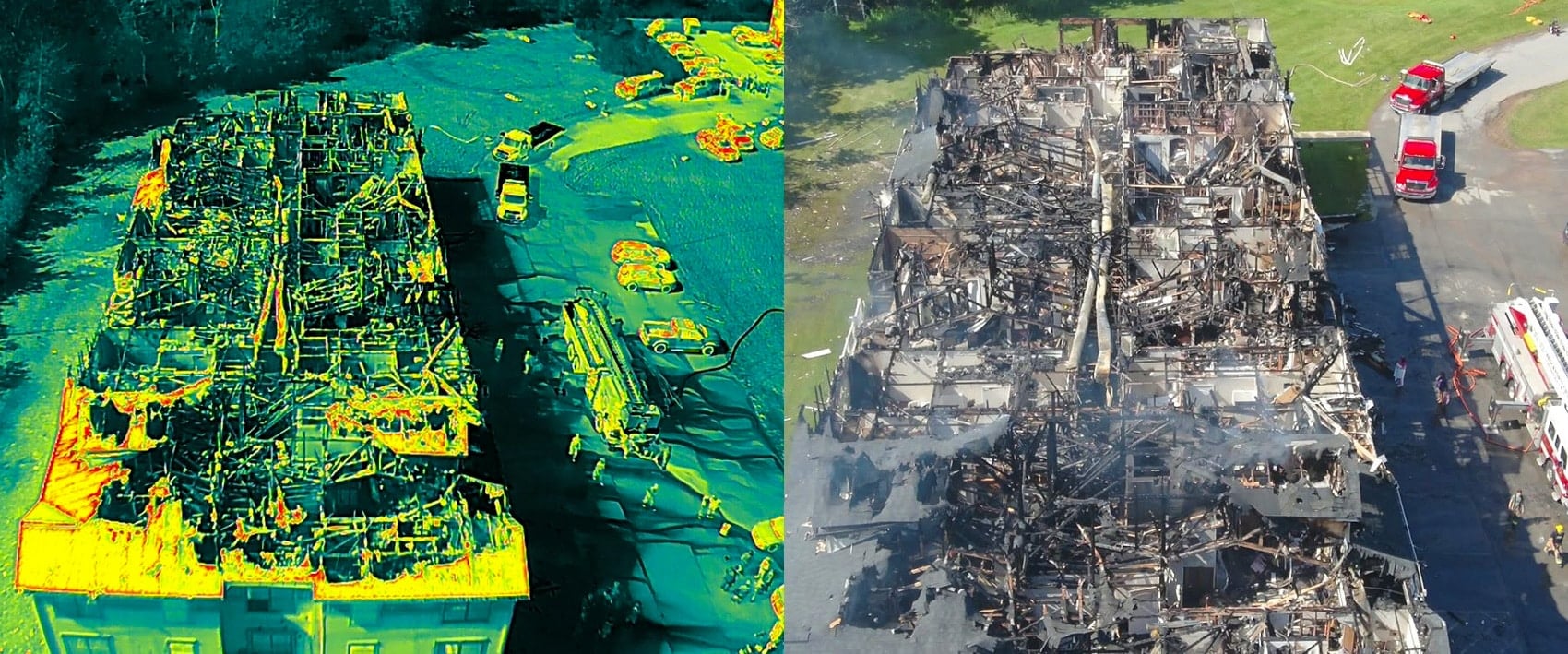 Thermal imagery from the DJI Matrice 300 RTK marking hotspots in the attic.