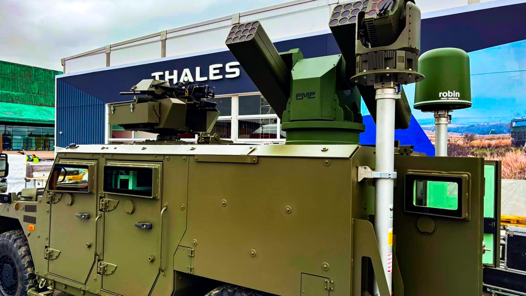Thales RapidStriker, the 70mm rocket counter-drone system shown on the same Eurosatory floor.