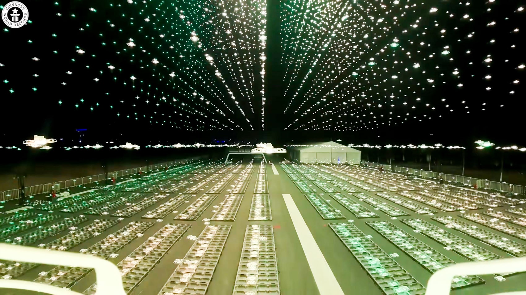 Aerial image formed by the swarm that beat the 15,947-drone Liuyang record.