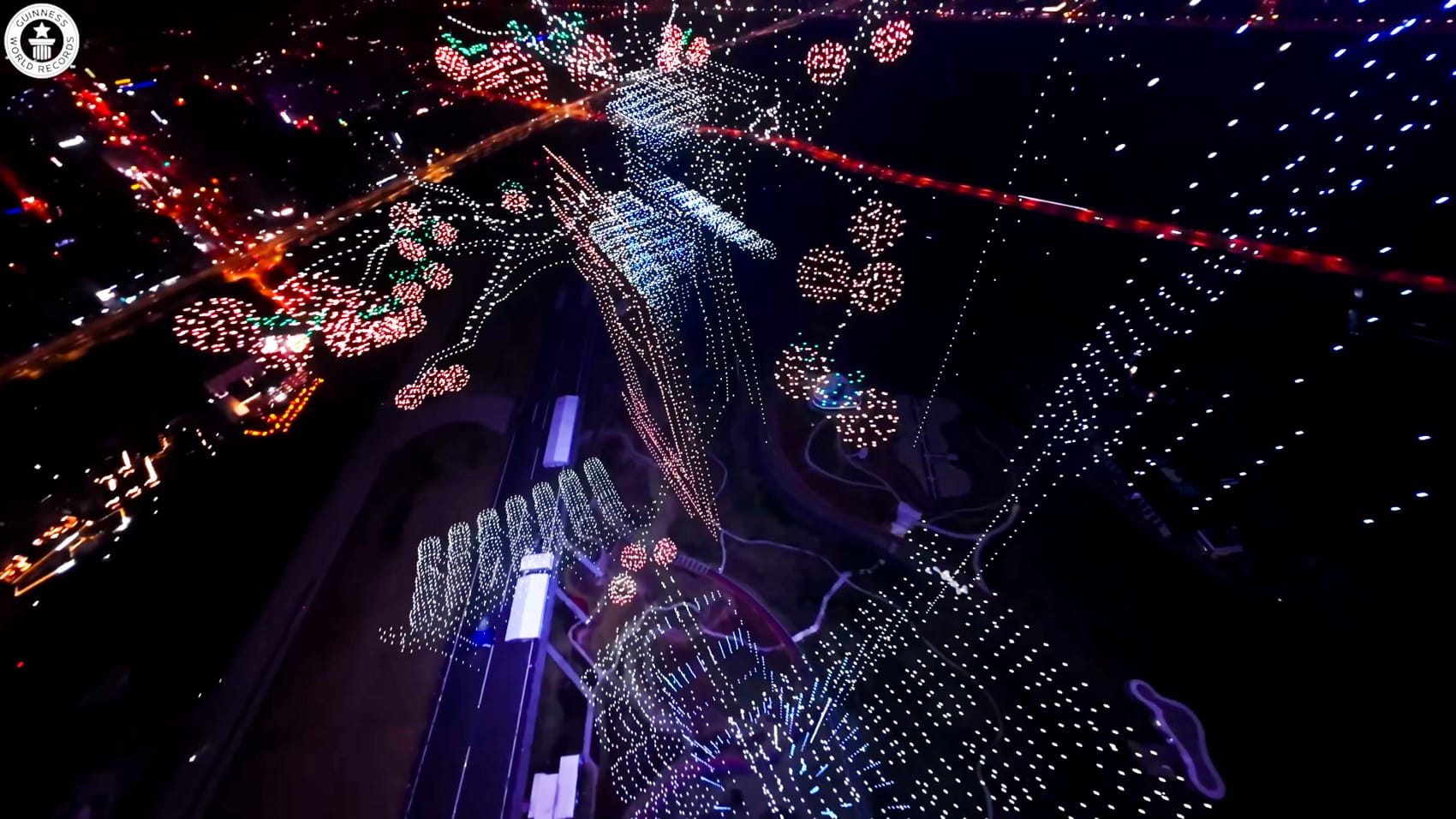 EHang swarm of 22,580 drones lighting the sky over Luogang Park in Hefei.