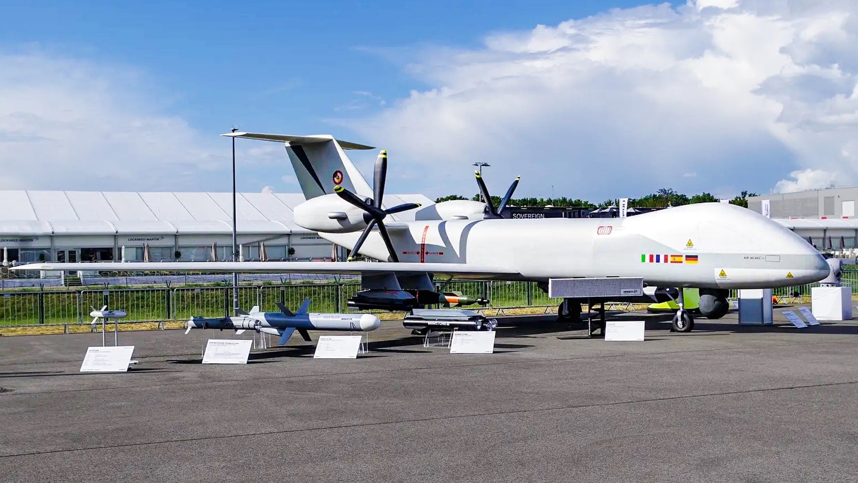 Full-scale Eurodrone mockup displayed by Airbus, the basis for the proposed ASW variant.