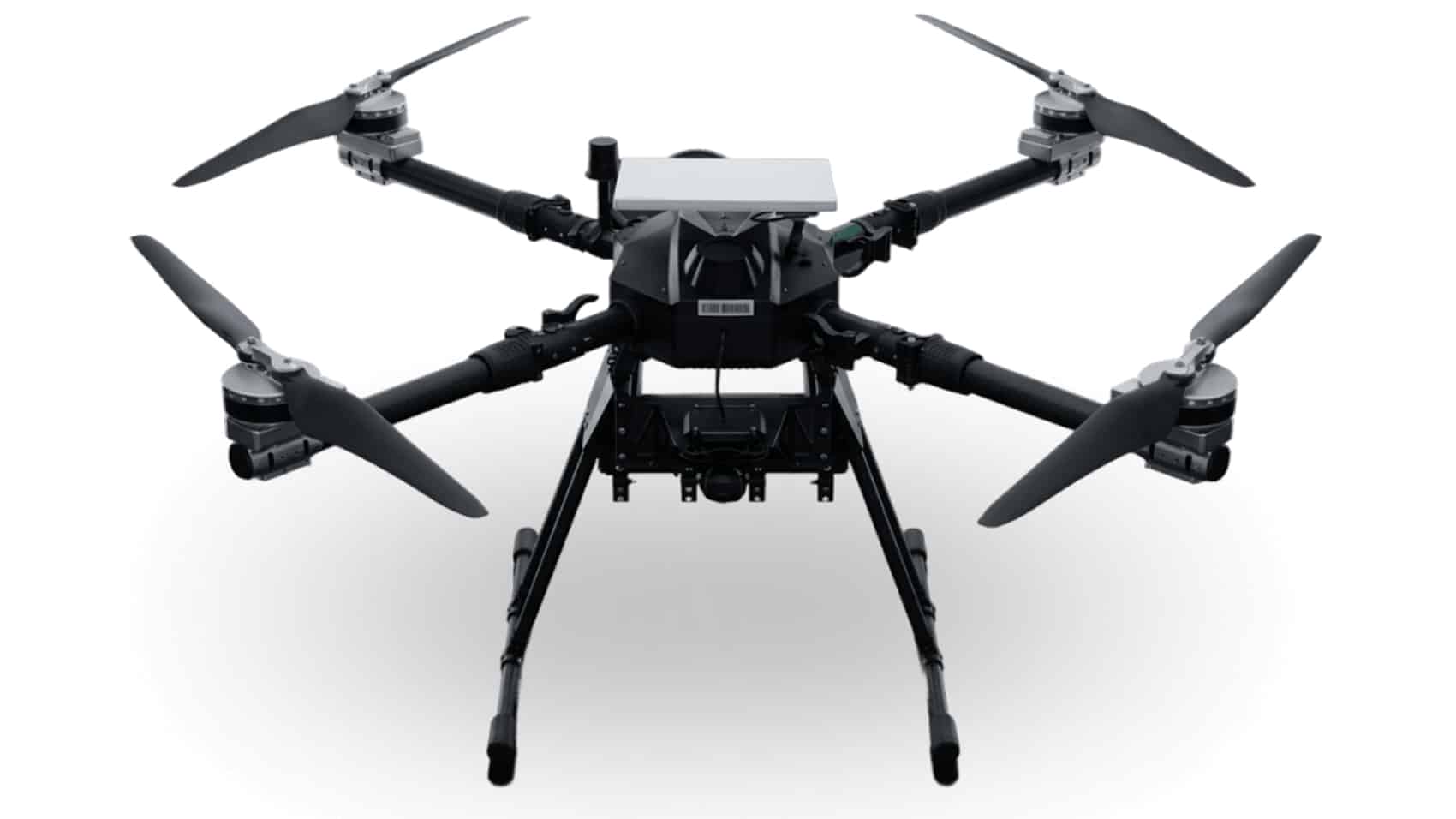 Studio render of the Adis quadcopter with tall landing legs.