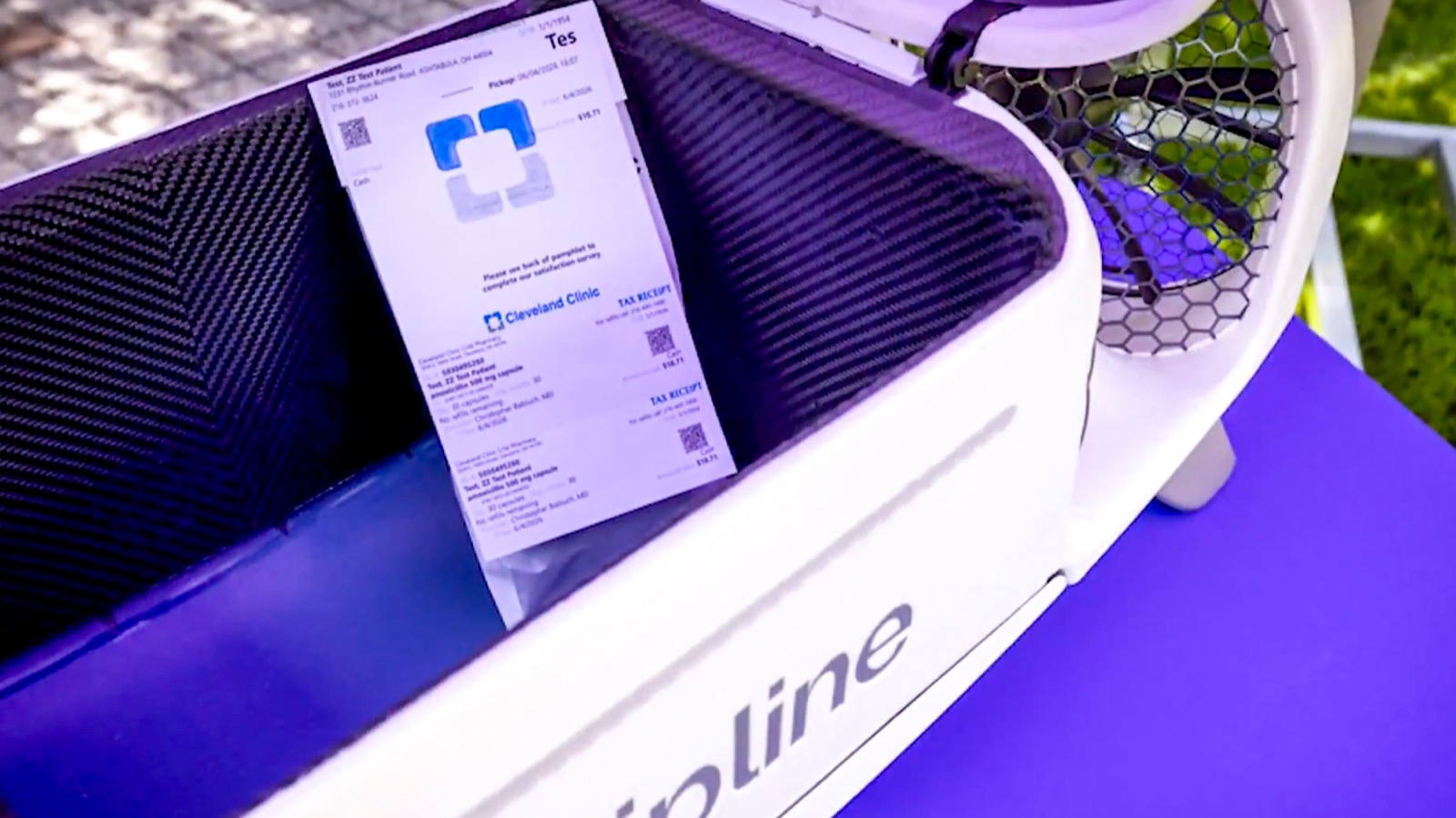 Zipline Platform 2 drone delivering a package