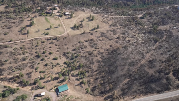 Screen capture from posted drone video tied to the Aspen Acres Fire airspace intrusion