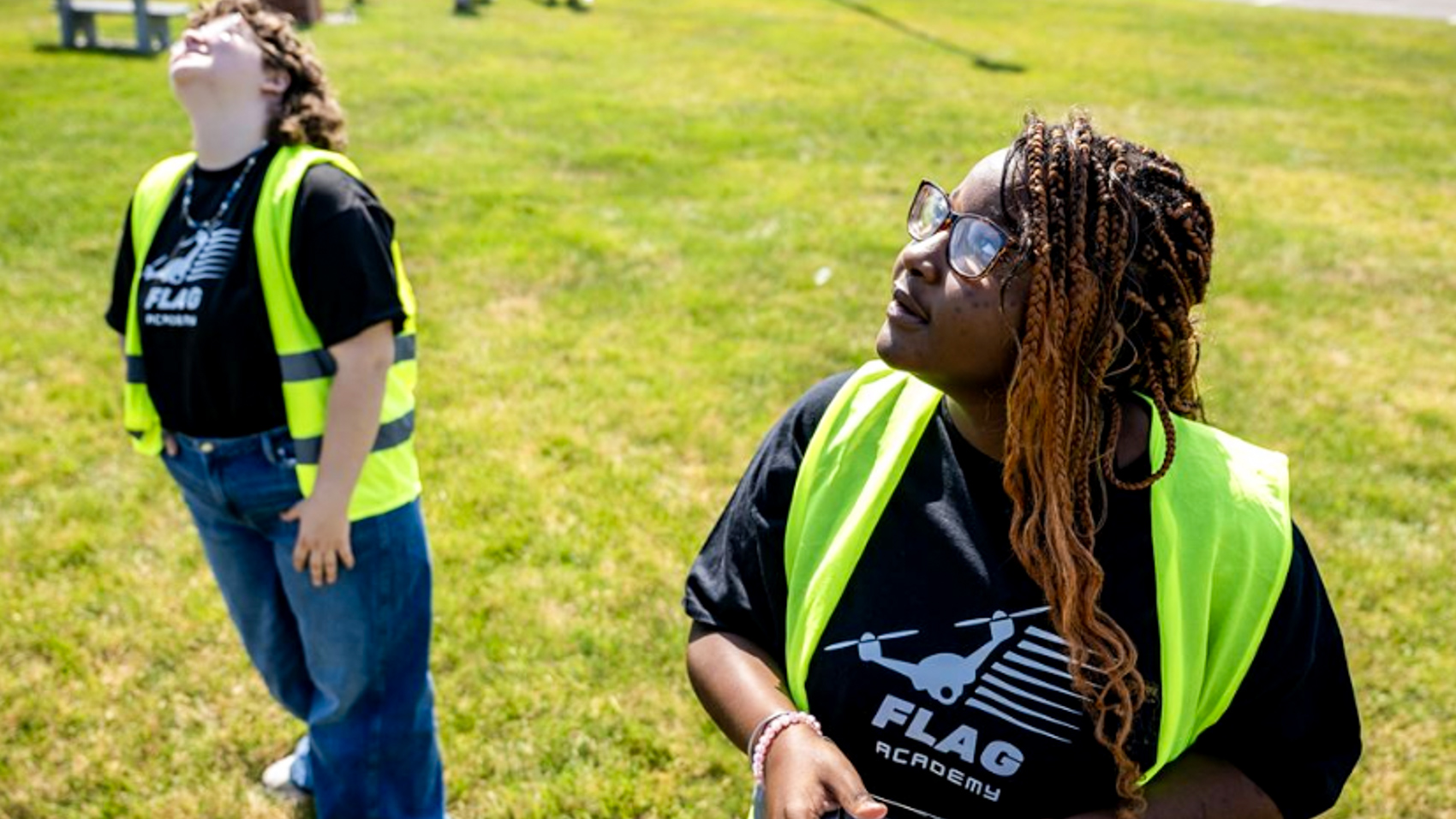 Students in the Fly Like A Girl academy practicing drone piloting in South Fayette Township