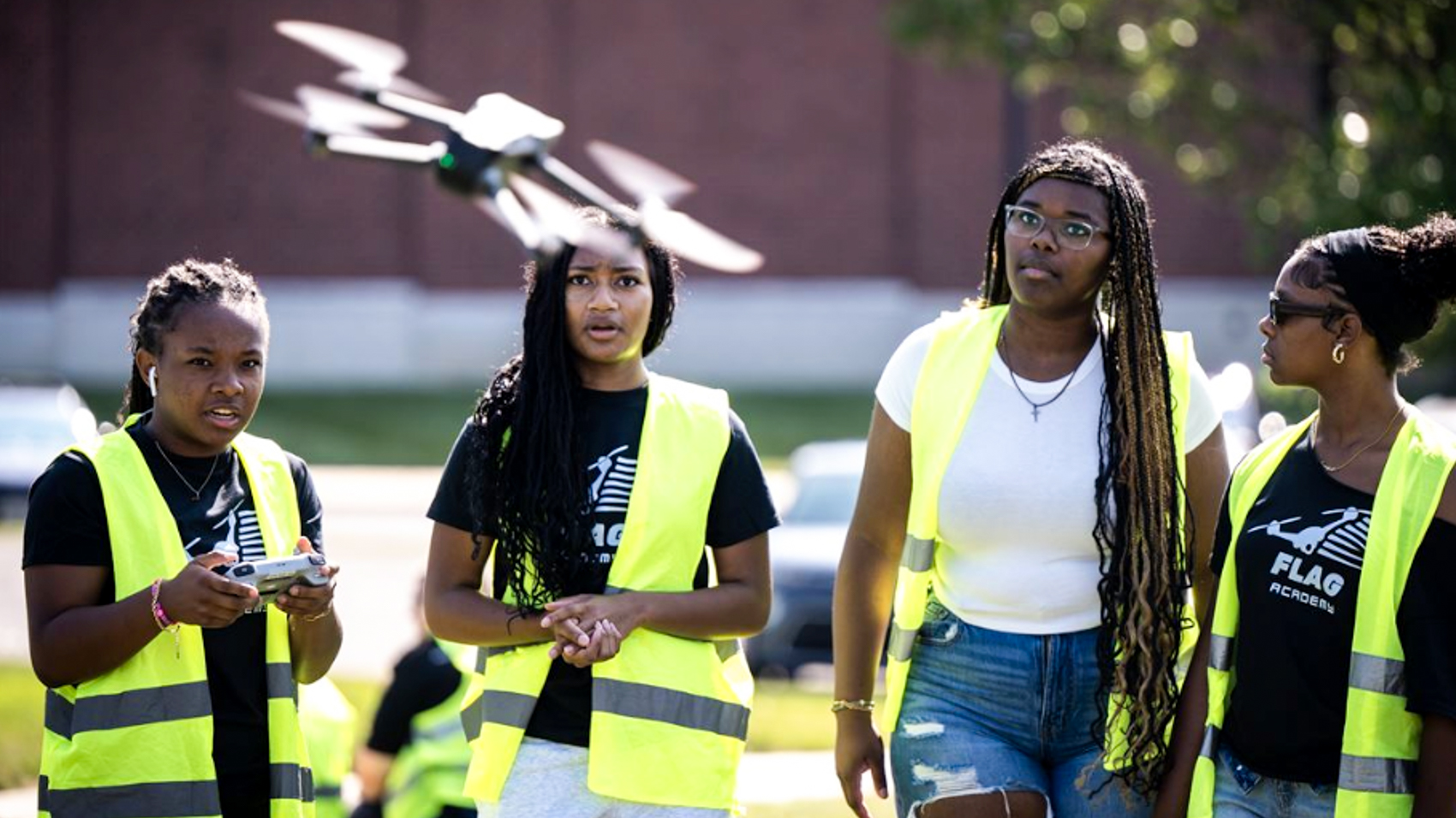 Students in the Fly Like A Girl academy practicing drone piloting in South Fayette Township