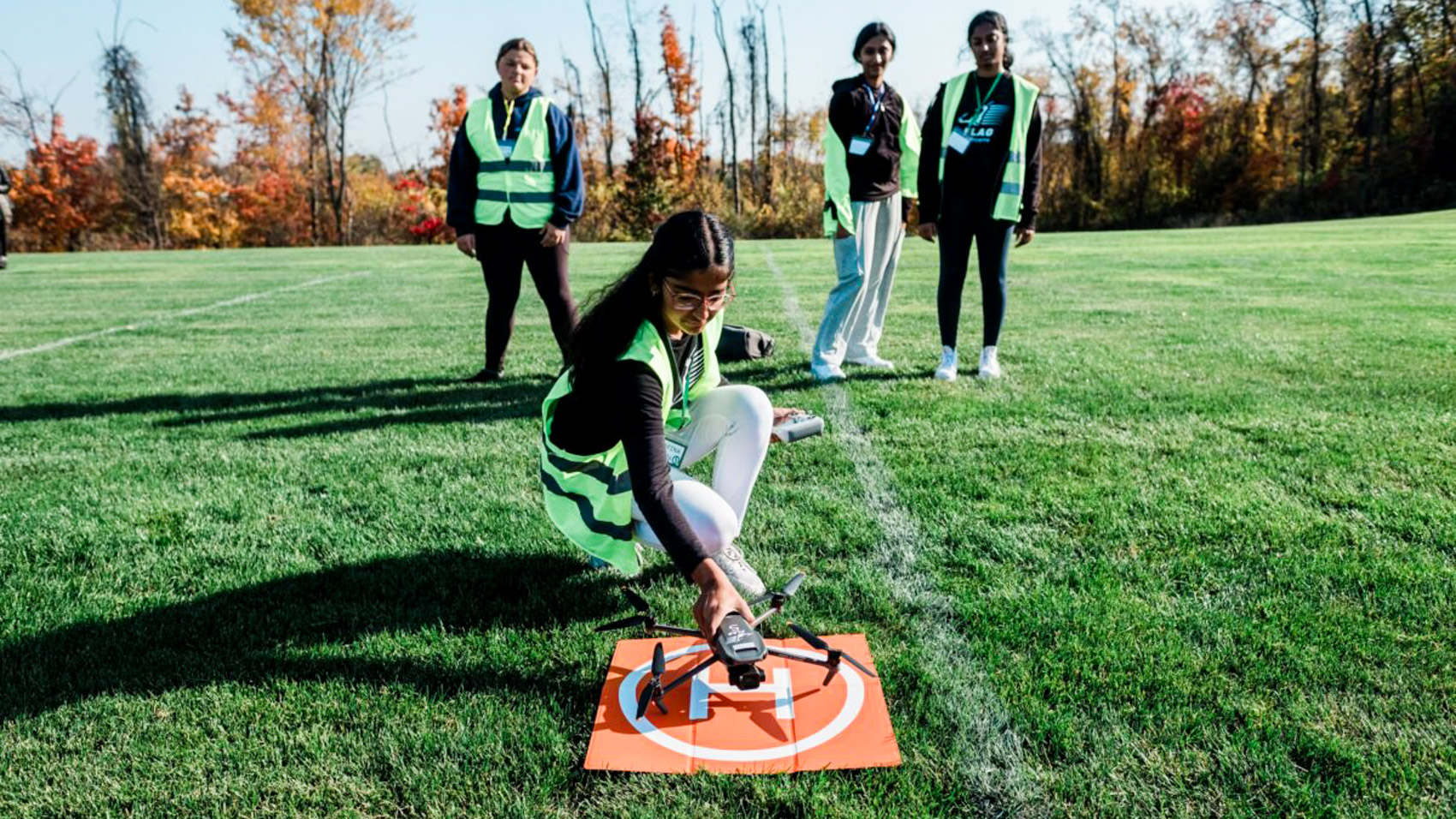 Students in the Fly Like A Girl academy practicing drone piloting in South Fayette Township