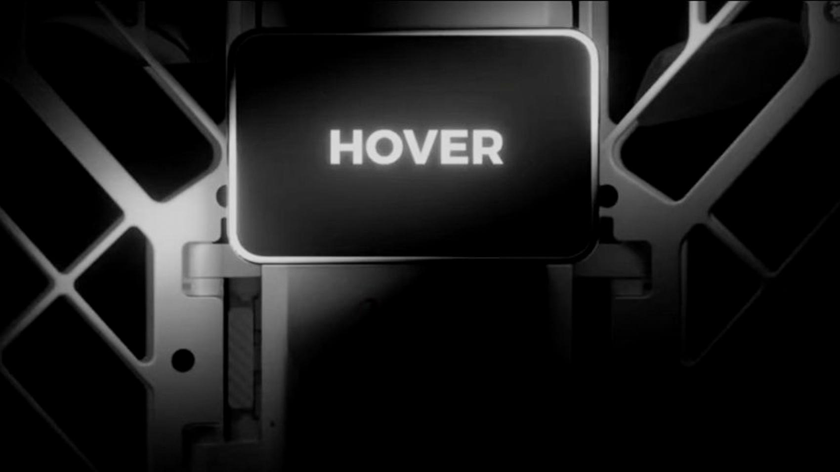 HoverAir teaser render showing a detachable camera module and caged flying camera body