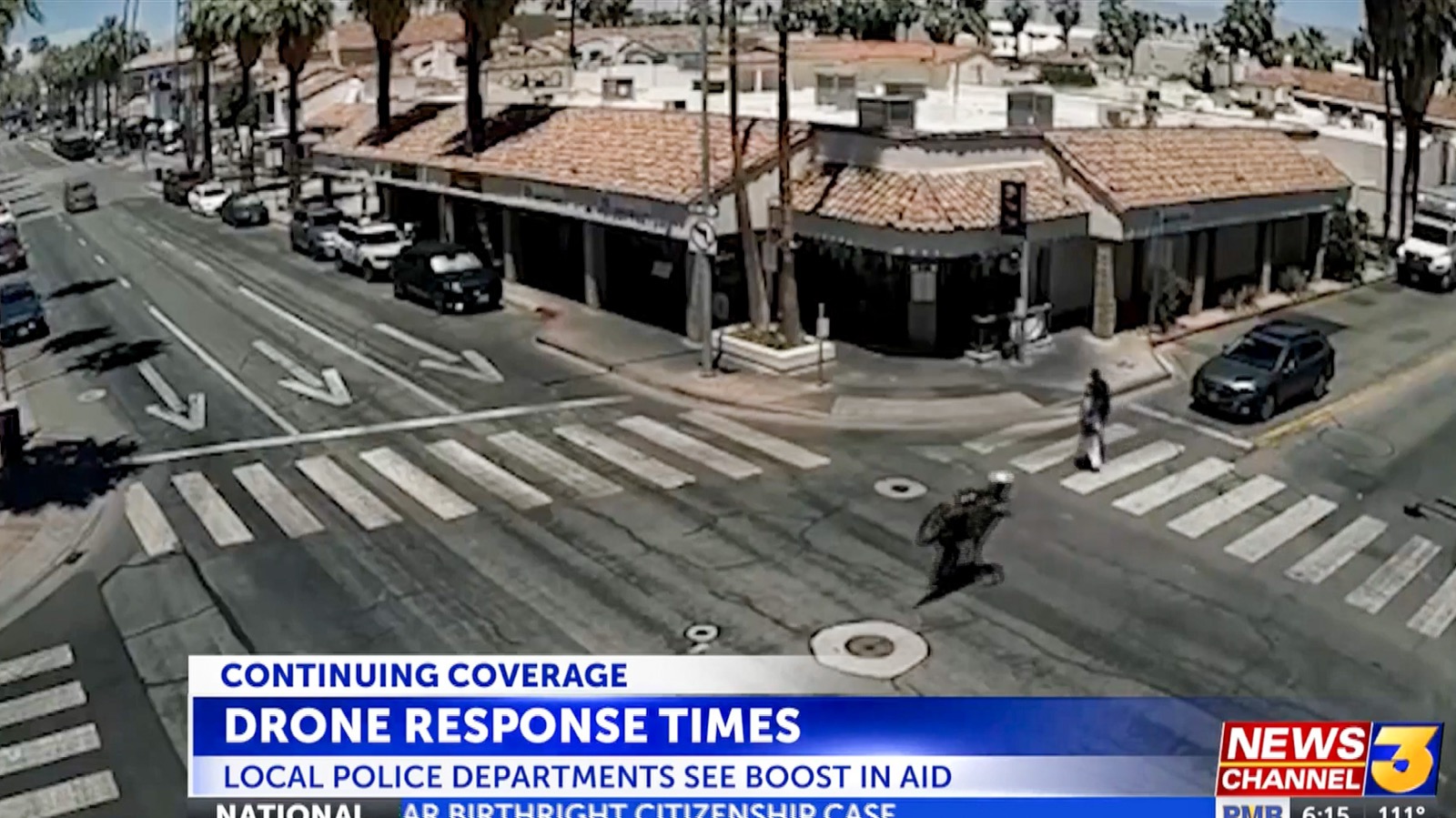 Drone view of the teen rider performing stunts in traffic in Palm Springs