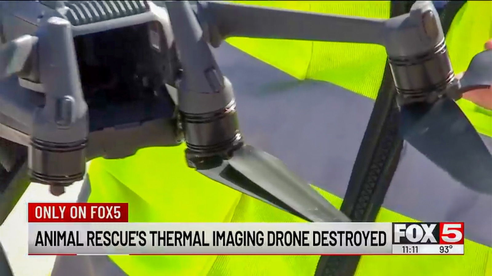 Close-up of the damaged Paws Patrol LV rescue drone