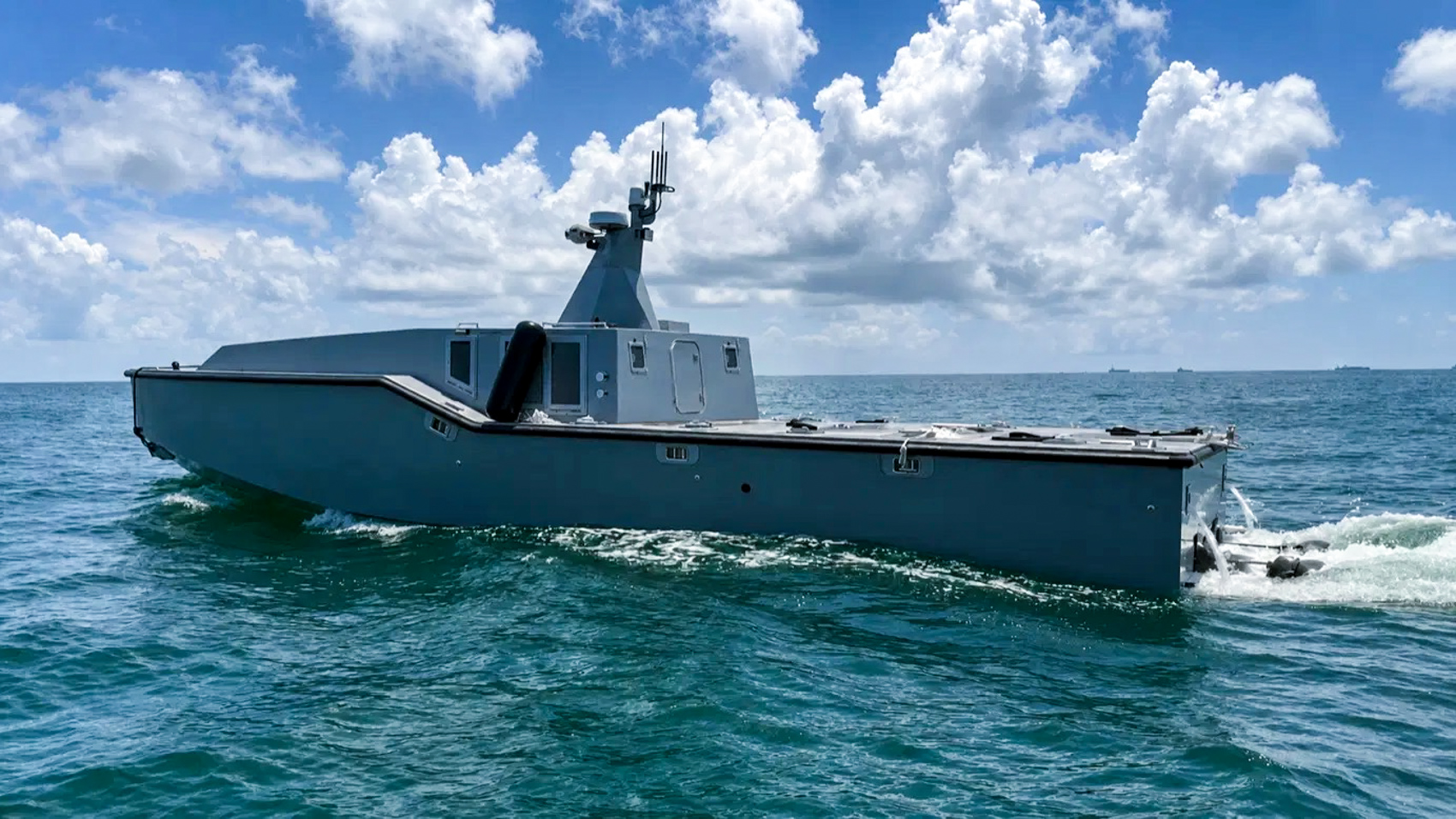 Rendering of Saronic autonomous vessels turning at sea near Port Alpha shipyard coverage