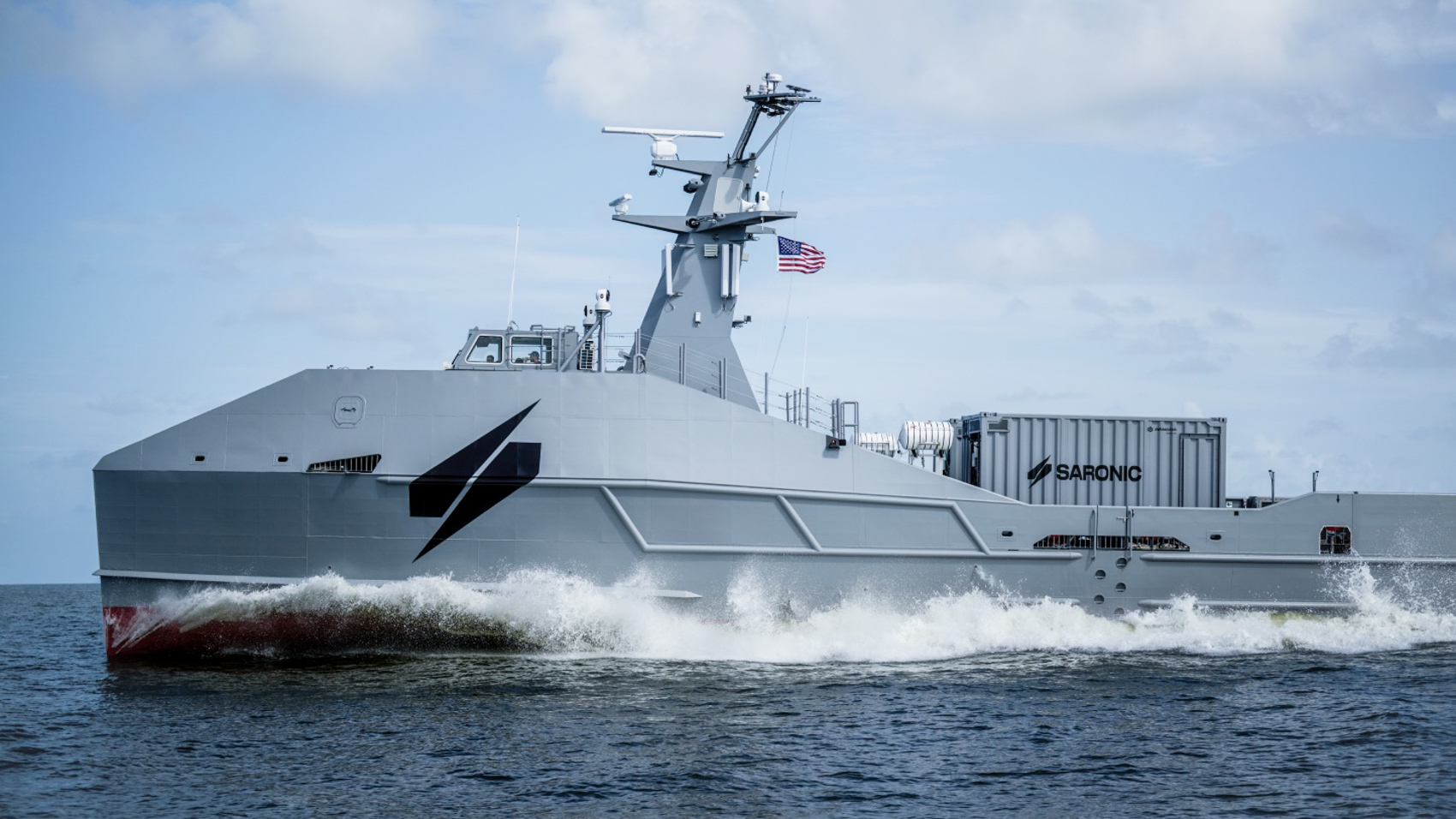 Rendering of Saronic autonomous vessels turning at sea near Port Alpha shipyard coverage