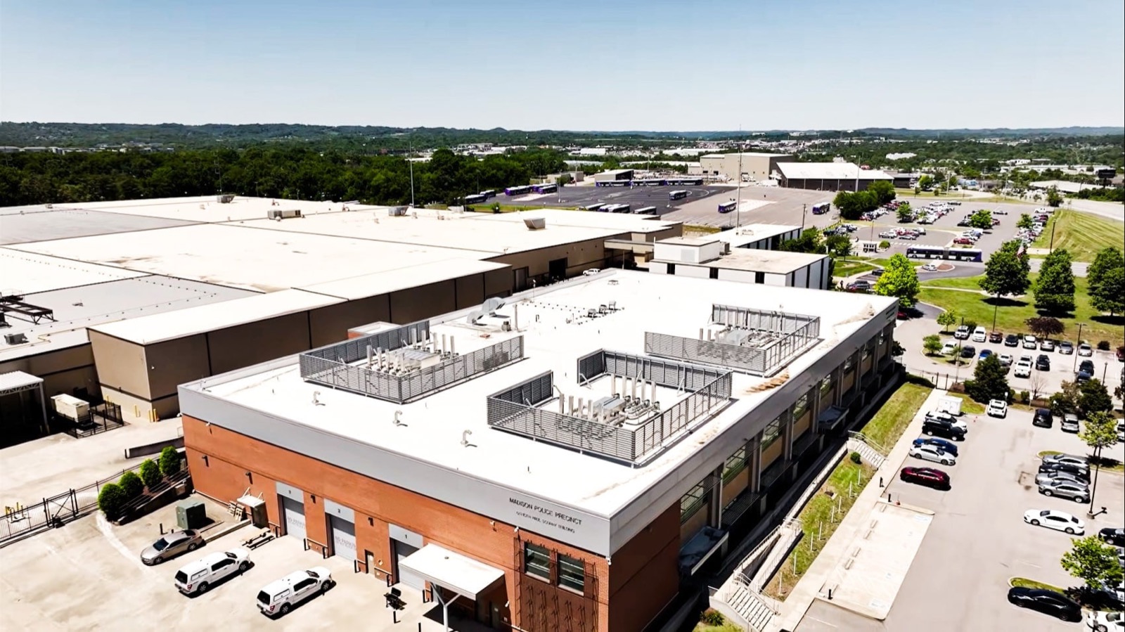 Aerial view of Metro Nashville's Madison Precinct rooftop, where the department's Skydio drone pilot program is based