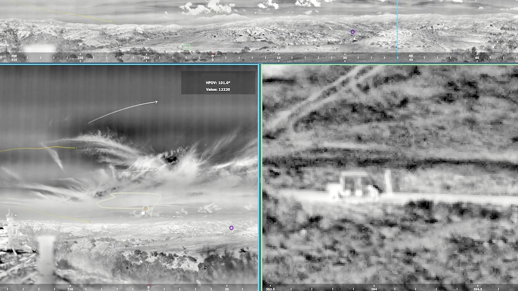 A Lattice software interface showing thermal imagery panels with tracked contacts and field-of-view data overlaid.