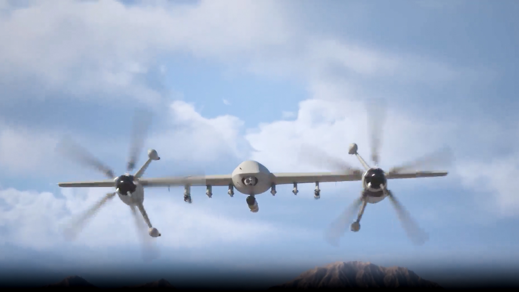 Rendering of a larger armed Sikorsky Nomad variant in forward flight carrying weapons and sensor pods under its wing