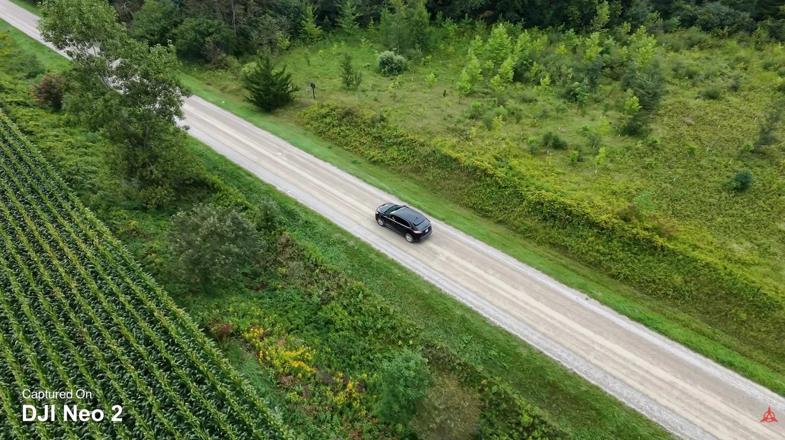 Aerial view of a farm road captured with the DJI Neo 2