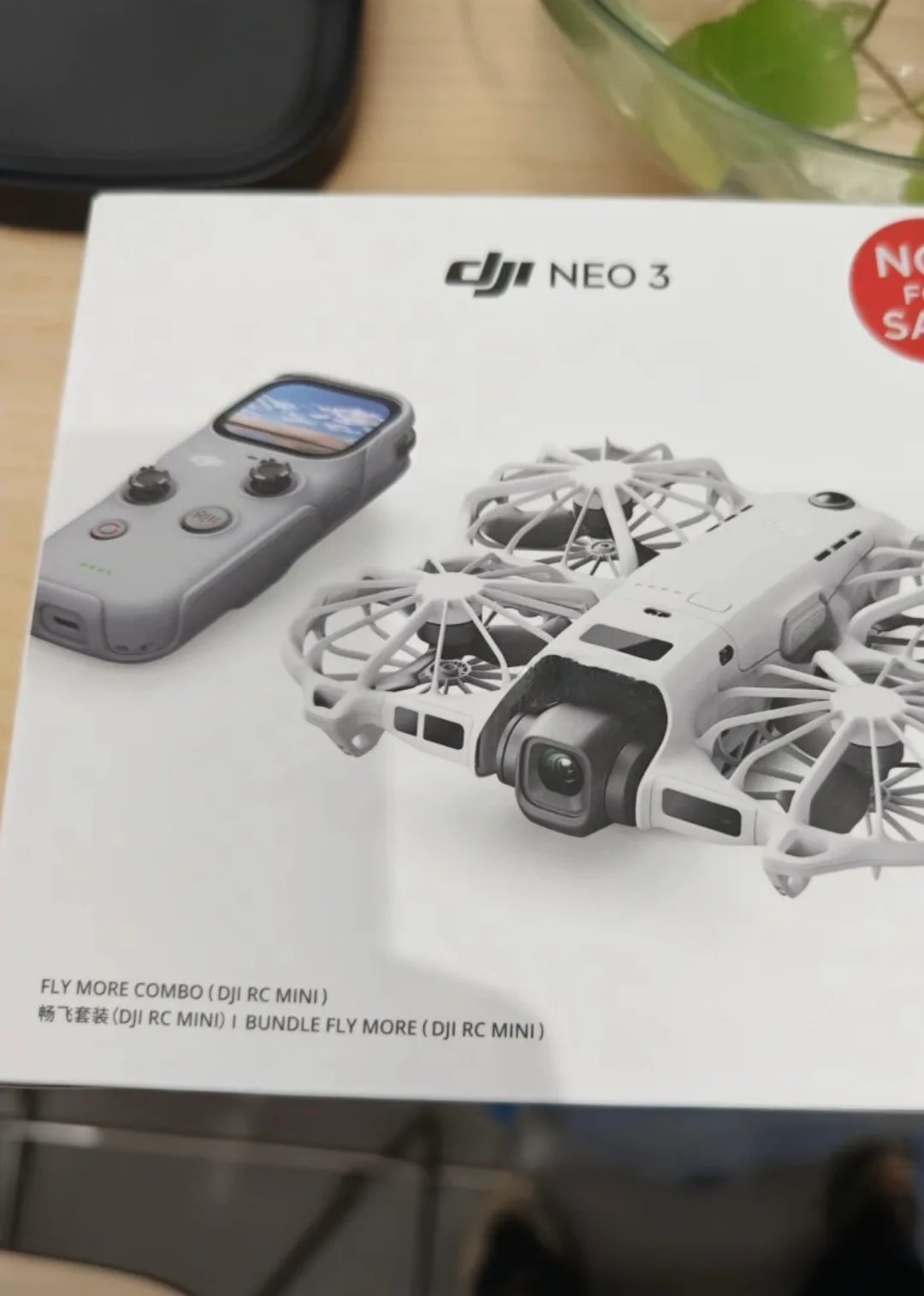 DJI Neo 3 Fly More Combo retail box showing the drone and DJI RC Mini controller