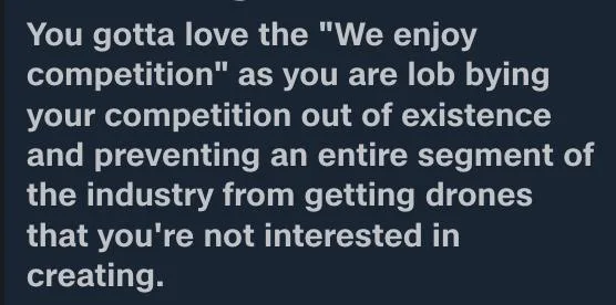 The same Skydio Ascend livestream chat comment posted with lobbying split into two words